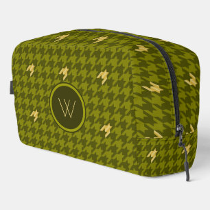 Olive with Gold Accent Houndstooth Dopp Kit