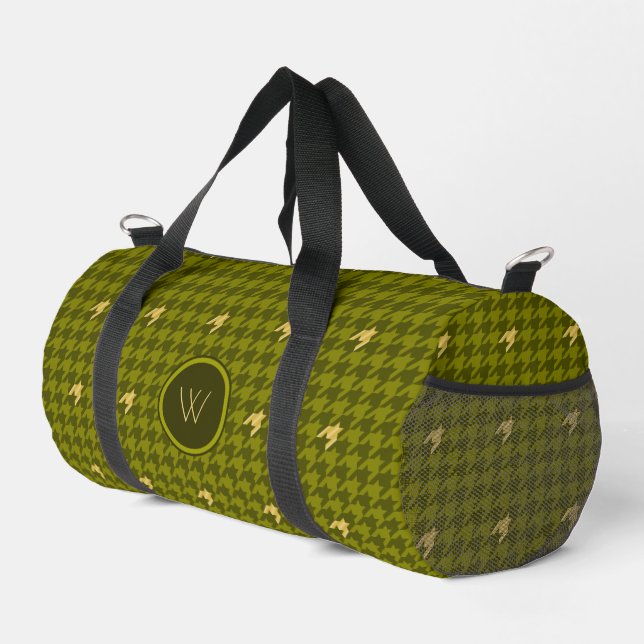 Olive with Gold Accent Houndstooth Duffle Bag (Right Corner)