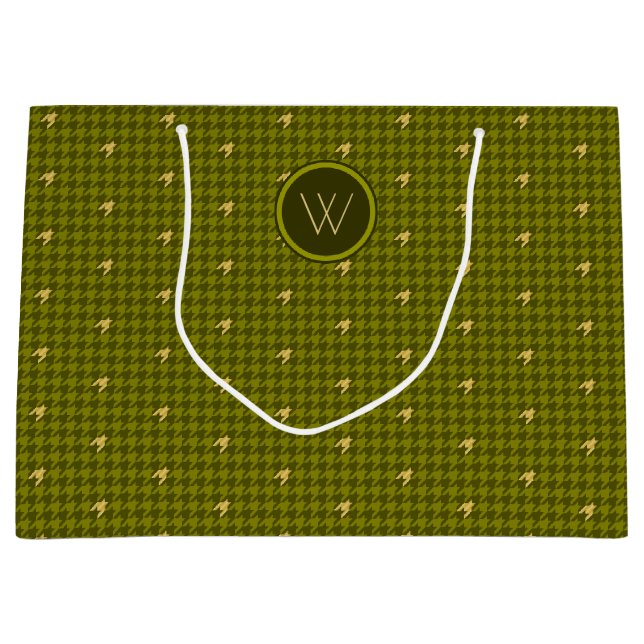 Olive with Gold Accent Houndstooth Gift Bag (Front)