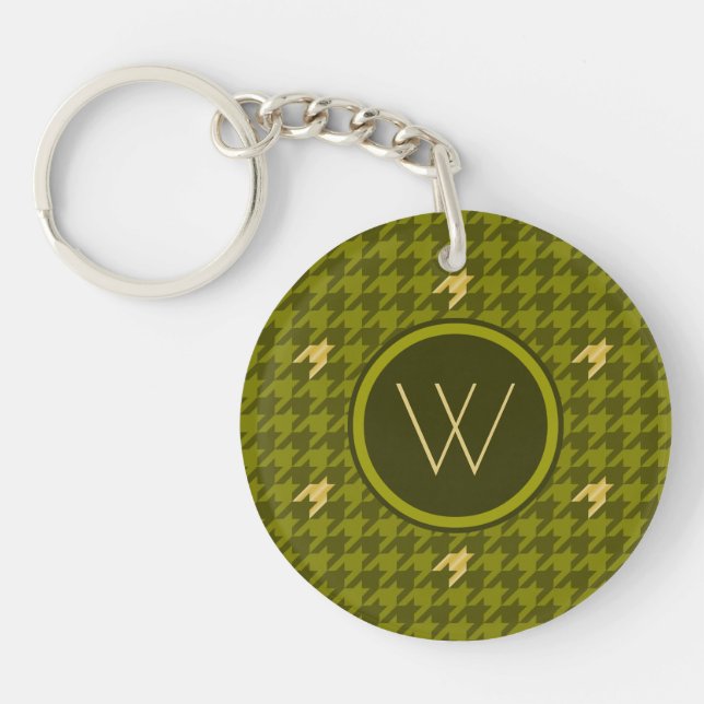 Olive with Gold Accent Houndstooth Keychain (Front)