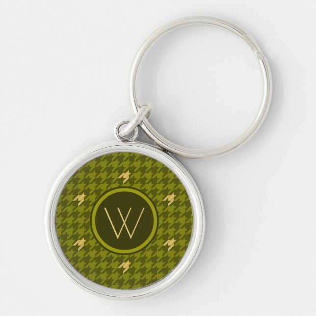 Olive with Gold Accent Houndstooth Keychain (Front)
