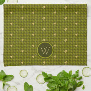 Olive with Gold Accent Houndstooth Kitchen Towel