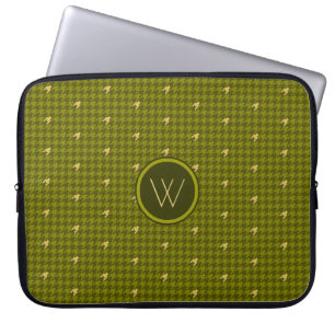 Olive with Gold Accent Houndstooth Laptop Sleeve