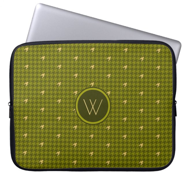 Olive with Gold Accent Houndstooth Laptop Sleeve (Front)