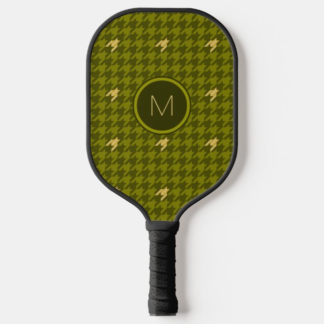 Olive with Gold Accent Houndstooth Pickleball Paddle (Front)