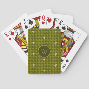 Olive with Gold Accent Houndstooth Playing Cards