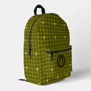 Olive with Gold Accent Houndstooth Printed Backpack