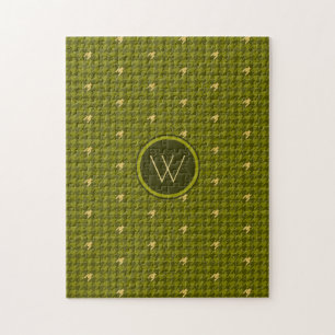 Olive with Gold Accent Houndstooth Puzzle