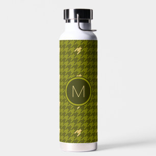 Olive with Gold Accent Houndstooth Water Bottle