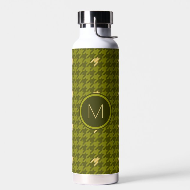 Olive with Gold Accent Houndstooth Water Bottle (Left)