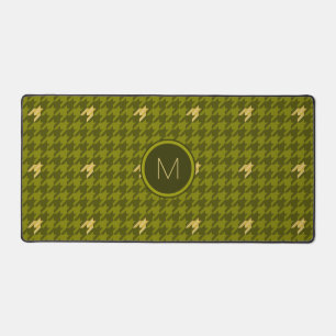 Olive with Gold Accents Houndstooth Desk Mat