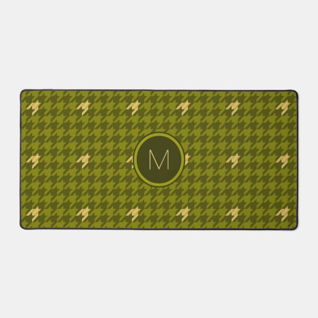 Olive with Gold Accents Houndstooth Desk Mat (Front)