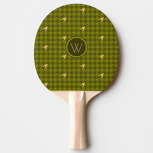 Olive with Gold Houndstooth Ping Pong Paddle (Front)