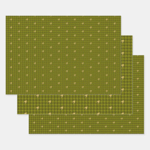 Olive with Gold Houndstooth Wrapping Paper Set