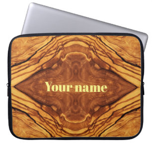 Olive wood, burl wood finish, add your name laptop sleeve