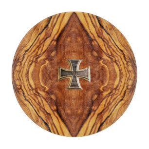 Olive wood, burl wood finish with iron cross cutting board
