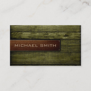 Olive Wooden Elegant Leather Look Business Card