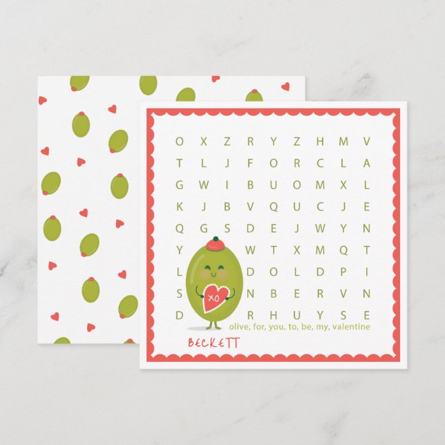 Olive Word Find Classroom Valentine Cards (Front/Back)