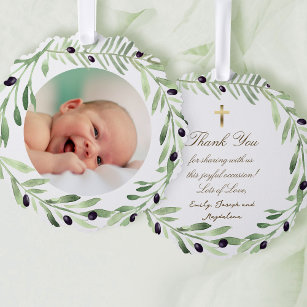 olive wreath Baptism thank you Tree Decoration Card