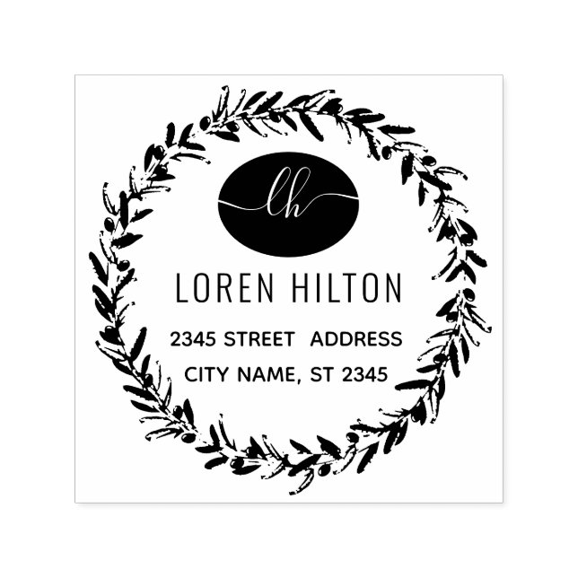 Olive wreath  monogram return address rubber stamp (Design)