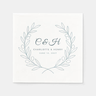 Olive Wreath Monogram Wedding Cocktail Napkins