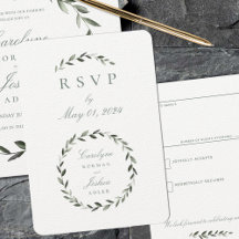 Olive Wreath Wedding No Meal RSVP Card