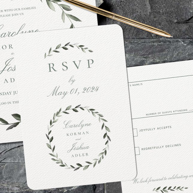 Olive Wreath Wedding No Meal RSVP Card  (Creator Uploaded)