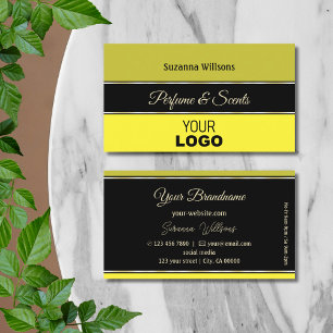 Olive Yellow Borders on Black Modern with Logo Business Card