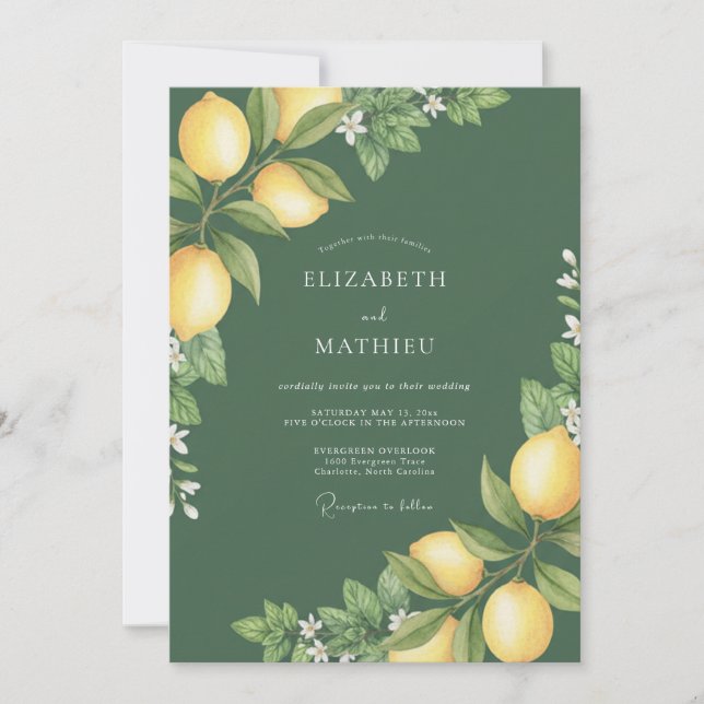 Olive Yellow Citrus Eucalyptus Wedding Invitation (Front)