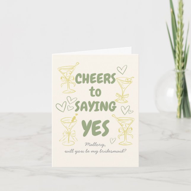 Olive + Yellow Doodle Bridesmaid Proposal Card (Front)