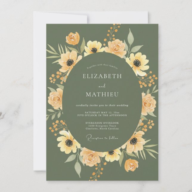 Olive Yellow Floral Bloom Wedding Invitation (Front)