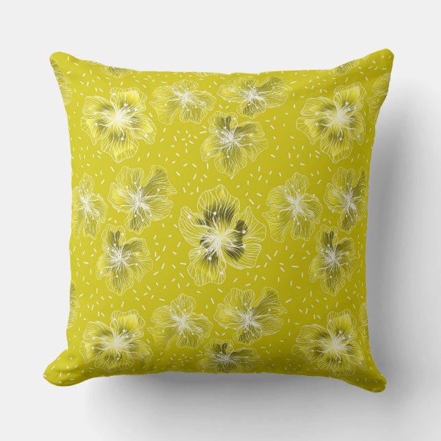Olive yellow floral retro pattern cushion (Front)