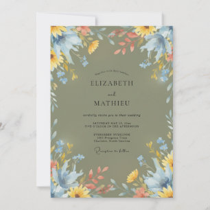 Olive Yellow Wildflower Wedding Invitation