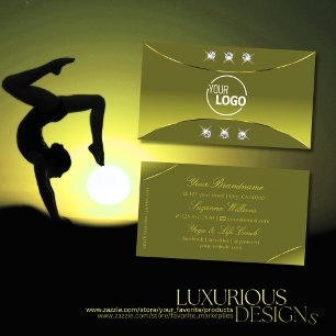Olive Yellow with Gold Decor Diamonds and Logo Business Card