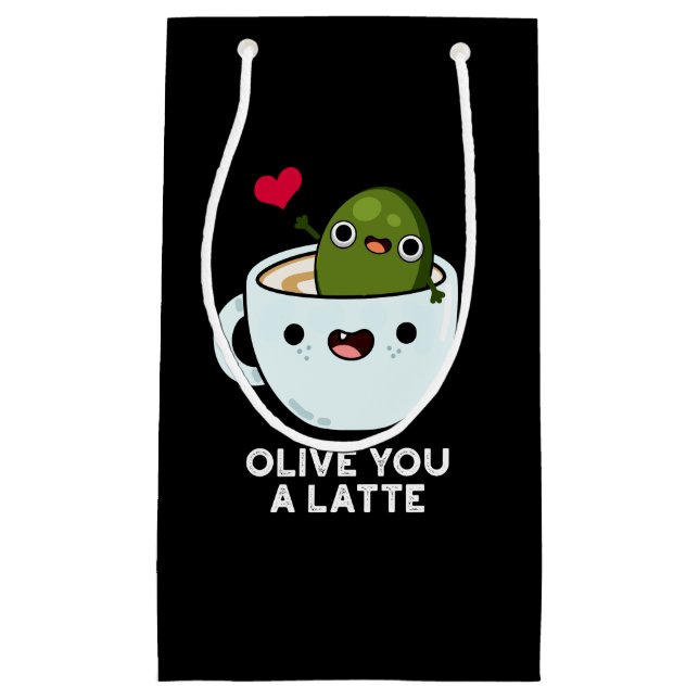 Olive You A Latte Funny Food Pun Dark BG Small Gift Bag (Front)