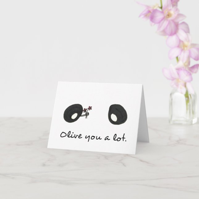 Olive You A Lot, hand drawn greeting card (Orchid)