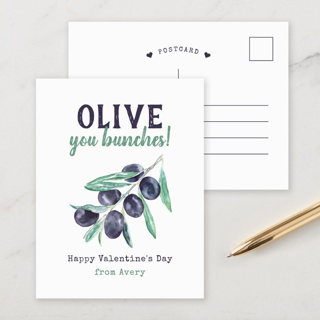 Olive You Bunches Kids Valentine's Day Holiday Postcard (Creator Uploaded)