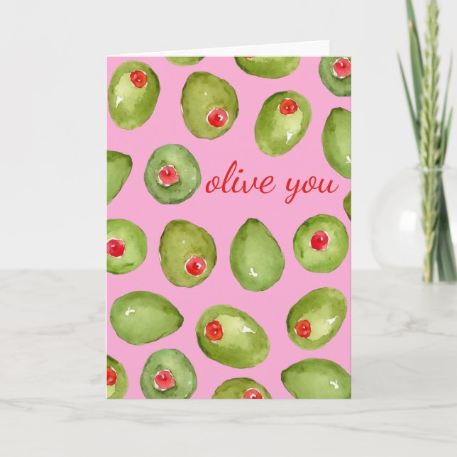 Olive You Watercolor Mothers Day Card (Front)