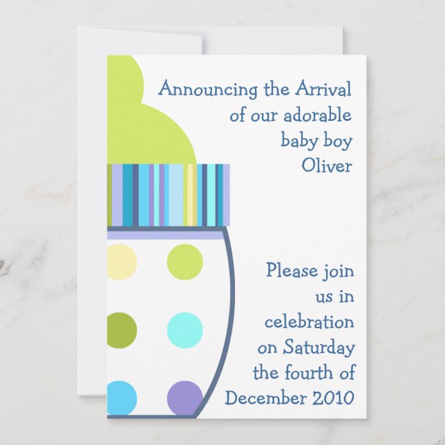 Oliver Baby Bottle Invitation (Front)
