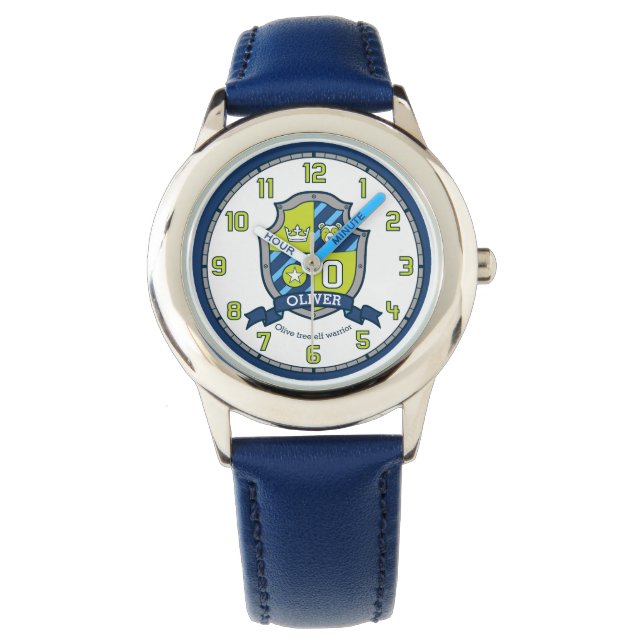 Oliver boys name meaning crest bear blue green watch (Front)