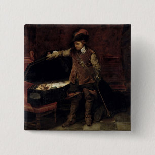 Oliver Cromwell  Opening the Coffin of Charles 15 Cm Square Badge