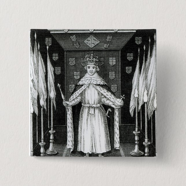 Oliver Cromwell  standing in state; 15 Cm Square Badge (Front)