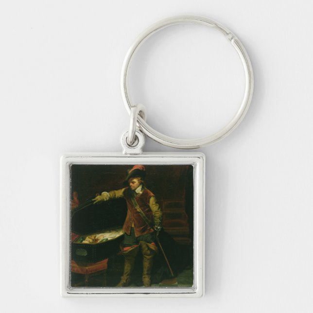 Oliver Cromwell  with the Coffin of Charles I Key Ring (Front)