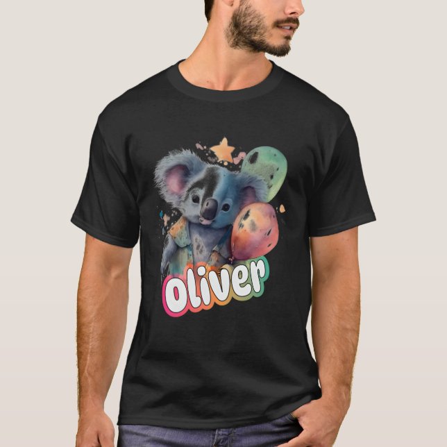 Oliver - Cute Boy Name With Cute Koala T-Shirt (Front)