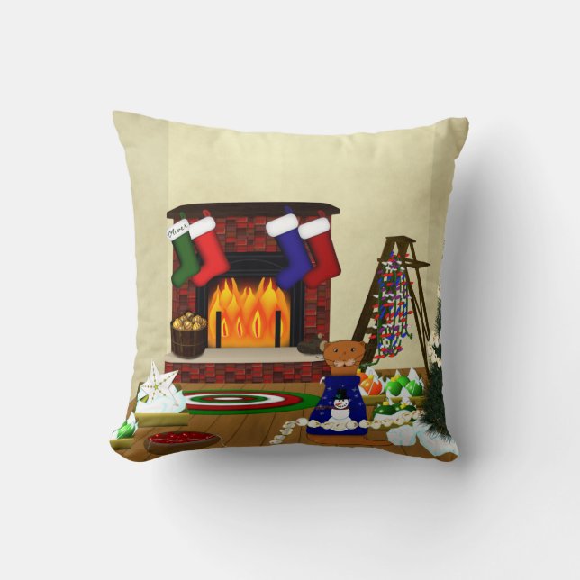 Oliver Decorates for Christmas Cushion (Front)