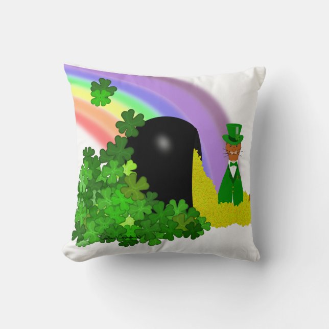 “Oliver Finds A Pot Of Gold - Saint Patrick’s Day Cushion (Front)