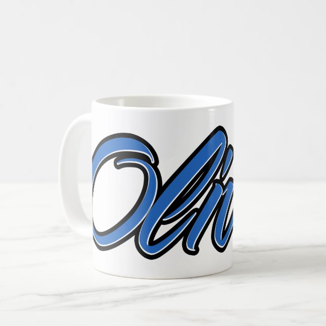 Oliver first name last name blue cup coffee cup (Front Left)