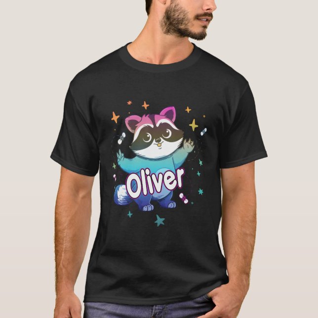 Oliver Name With Racoon T-Shirt (Front)