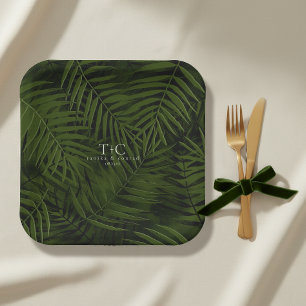 Oliver Oasis Palm Leaves Pattern Wedding ID1324 Paper Plate