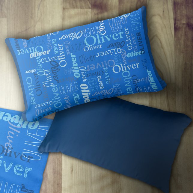 Oliver personalised name shades of blue lumbar cushion (Creator Uploaded)